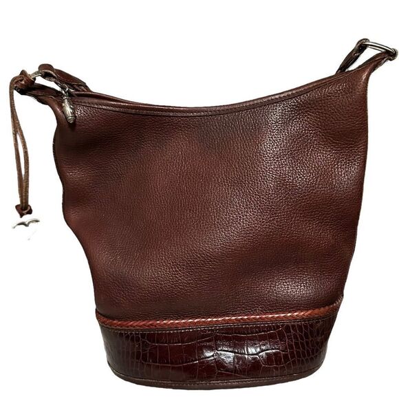 Vtg Brighton Brown Leather Bucket Bag, Large Pebbled Croc print shoulder bag - Picture 3 of 13
